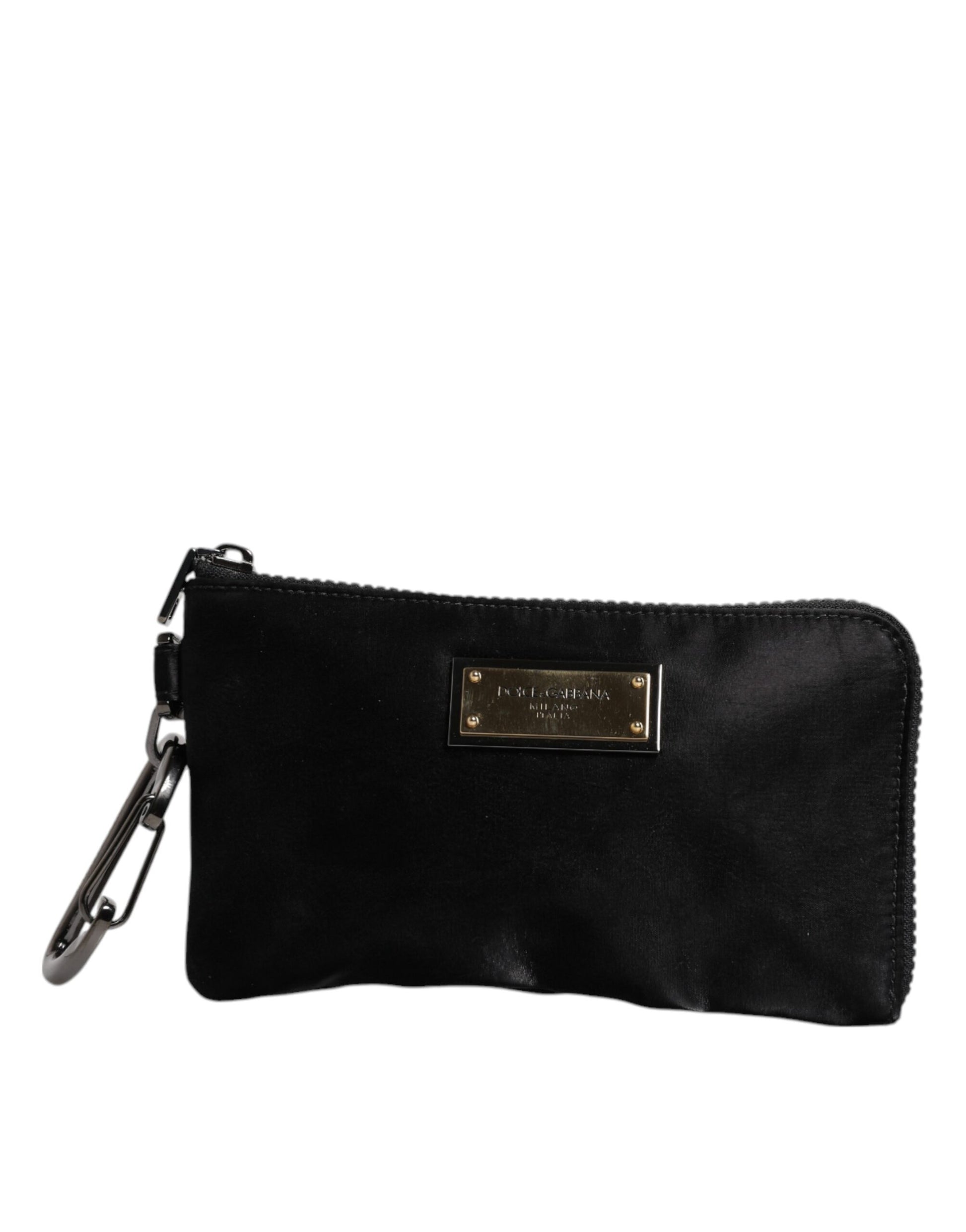 Dolce &amp; Gabbana – Schwarze Clutch aus Nylon mit Schlüsselanhänger und Logo-Schild