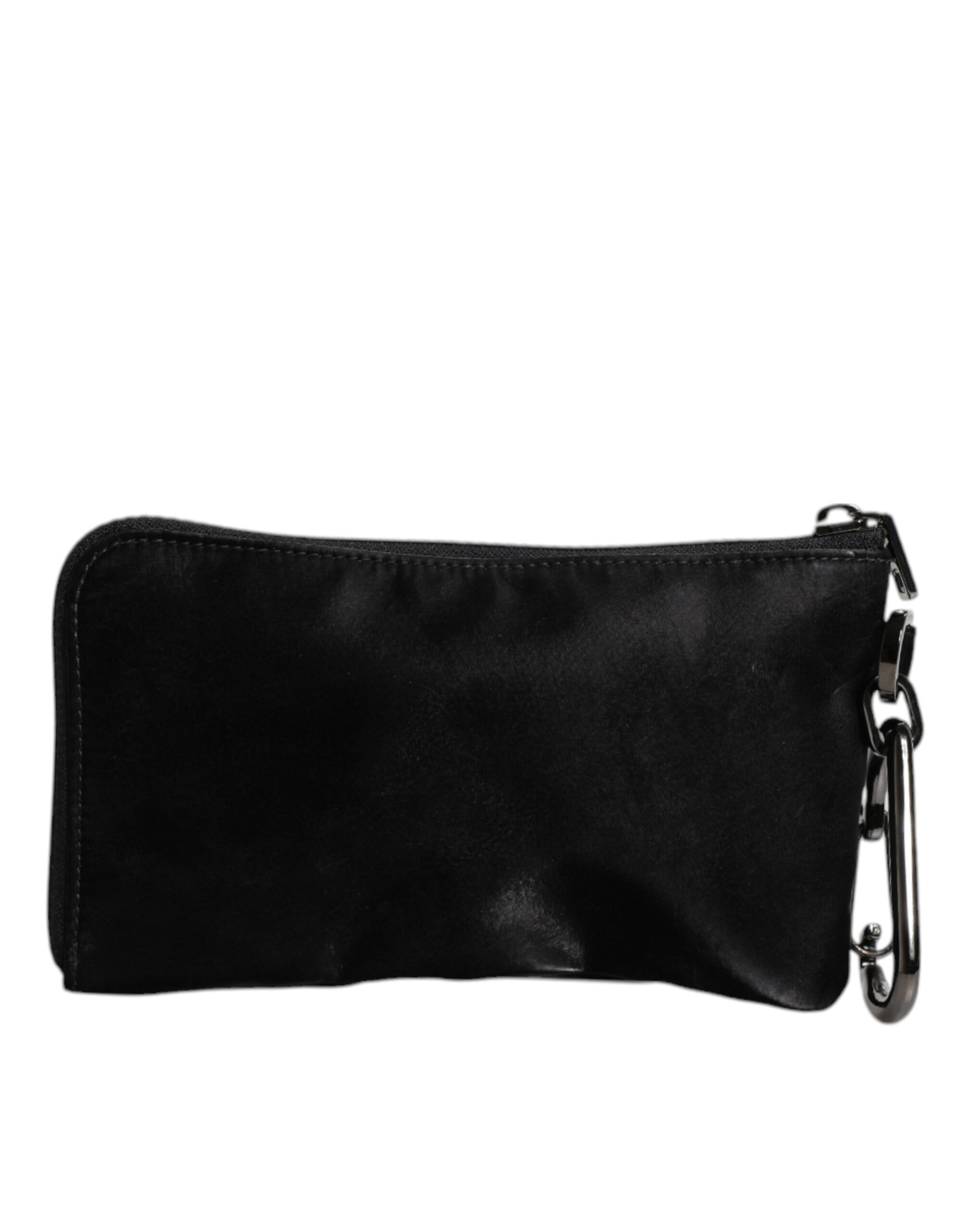Dolce &amp; Gabbana – Schwarze Clutch aus Nylon mit Schlüsselanhänger und Logo-Schild