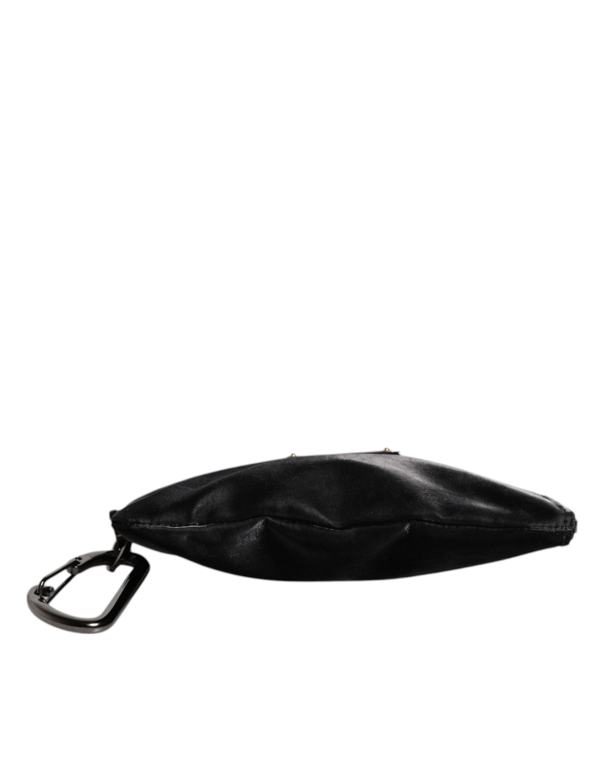 Dolce &amp; Gabbana – Schwarze Clutch aus Nylon mit Schlüsselanhänger und Logo-Schild