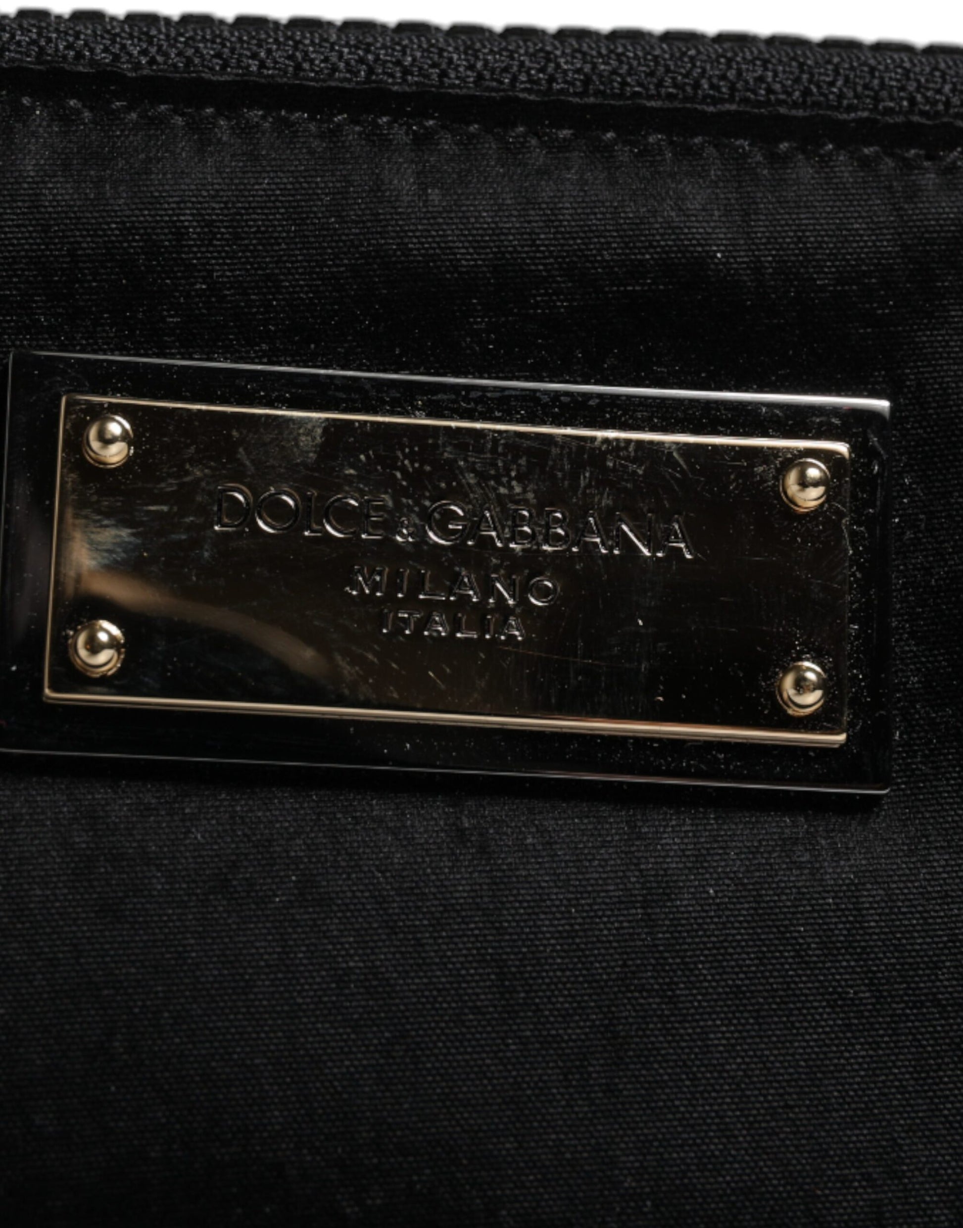 Dolce &amp; Gabbana – Schwarze Clutch aus Nylon mit Schlüsselanhänger und Logo-Schild