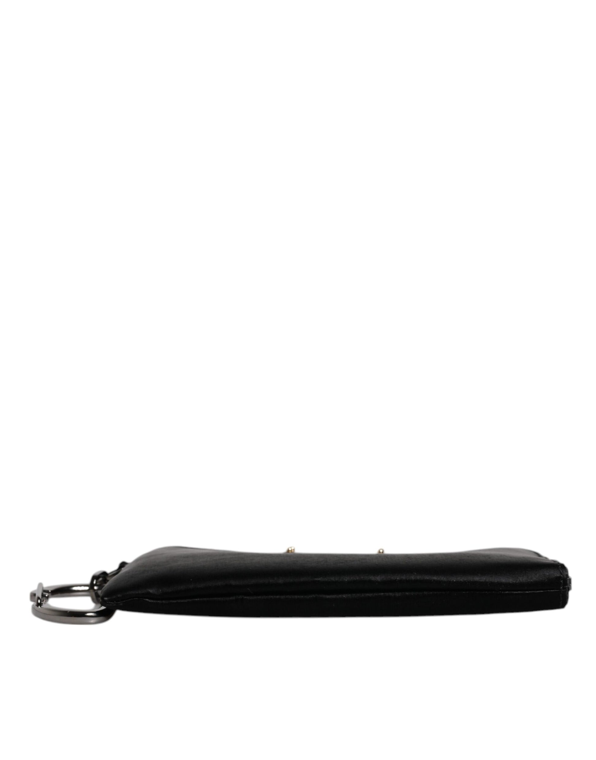 Dolce &amp; Gabbana – Schwarze Clutch aus Nylon mit Schlüsselanhänger und Logo-Schild