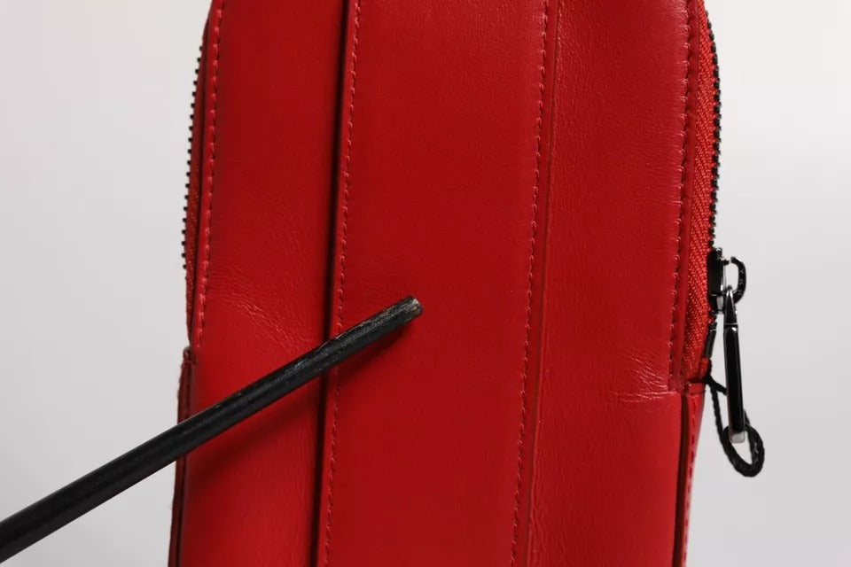 Dolce & Gabbana Rotes Leder Logo Reißverschluss Kartenetui Breiter Riemen Geldbörse