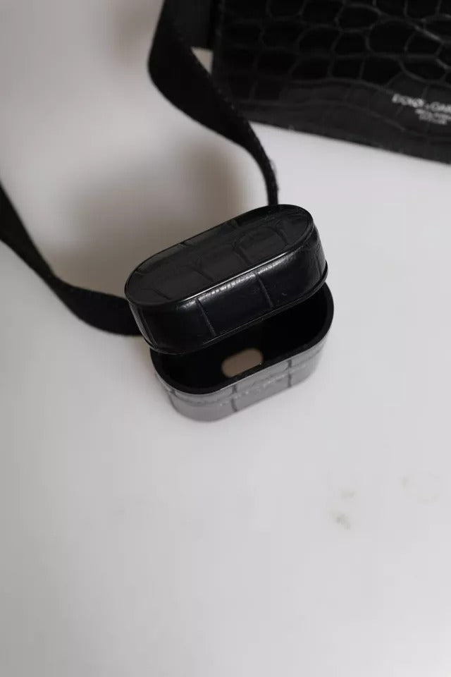 Dolce & Gabbana Étui AirPods Portefeuille en Cuir d'Alligator Noir