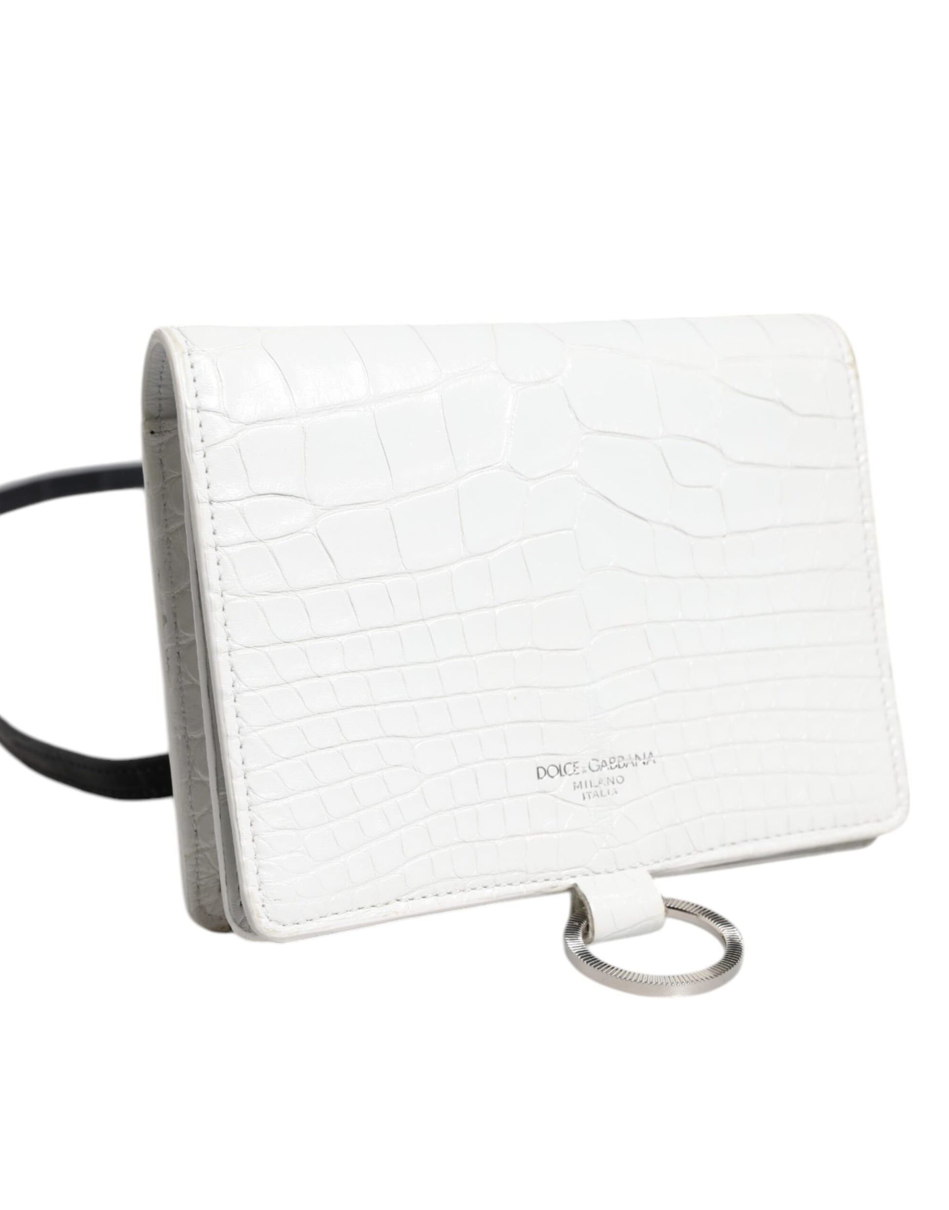 Portefeuille bandoulière croisé Dolce & Gabbana en cuir blanc et bleu