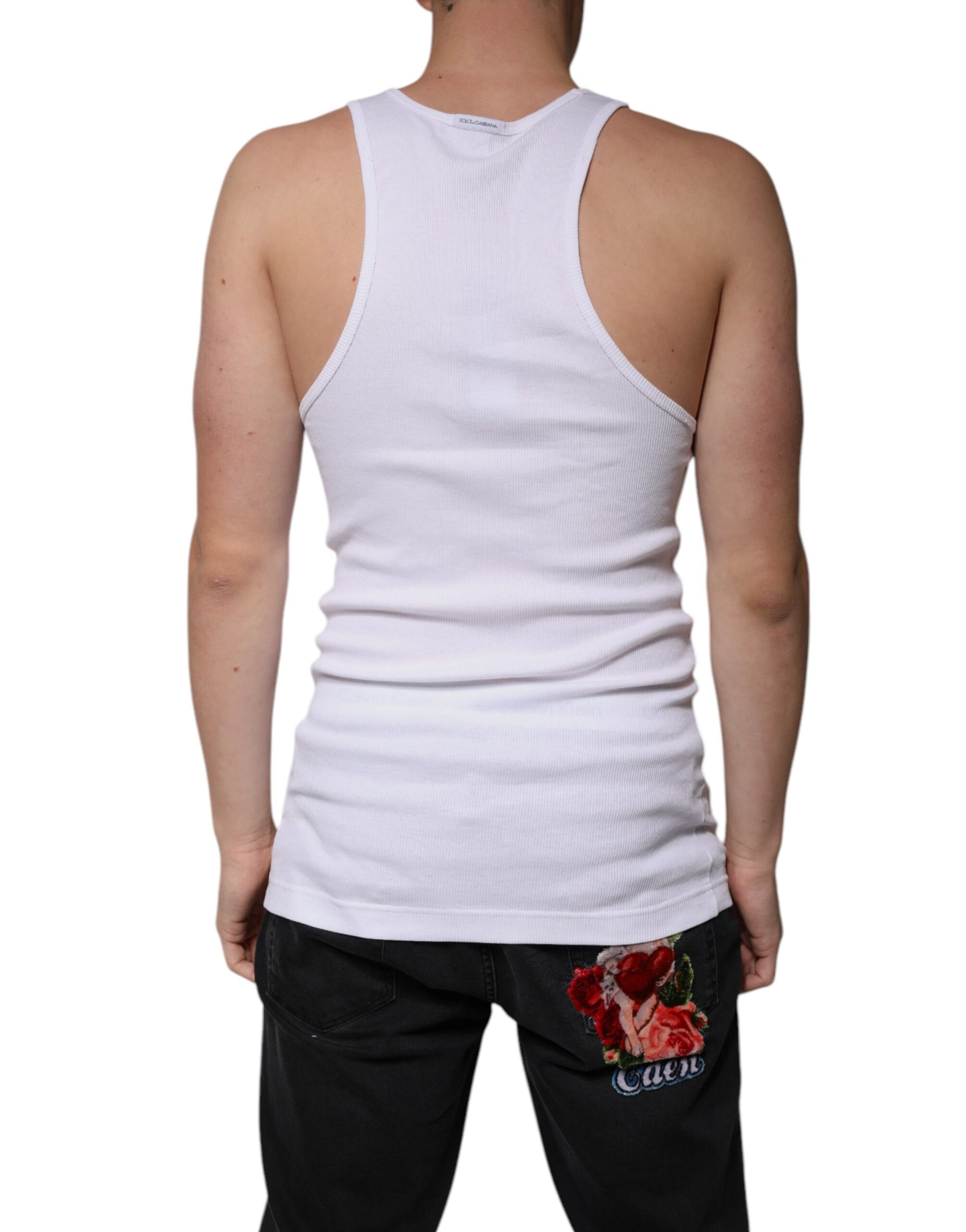 Débardeur Dolce & Gabbana en coton blanc sans manches à col rond
