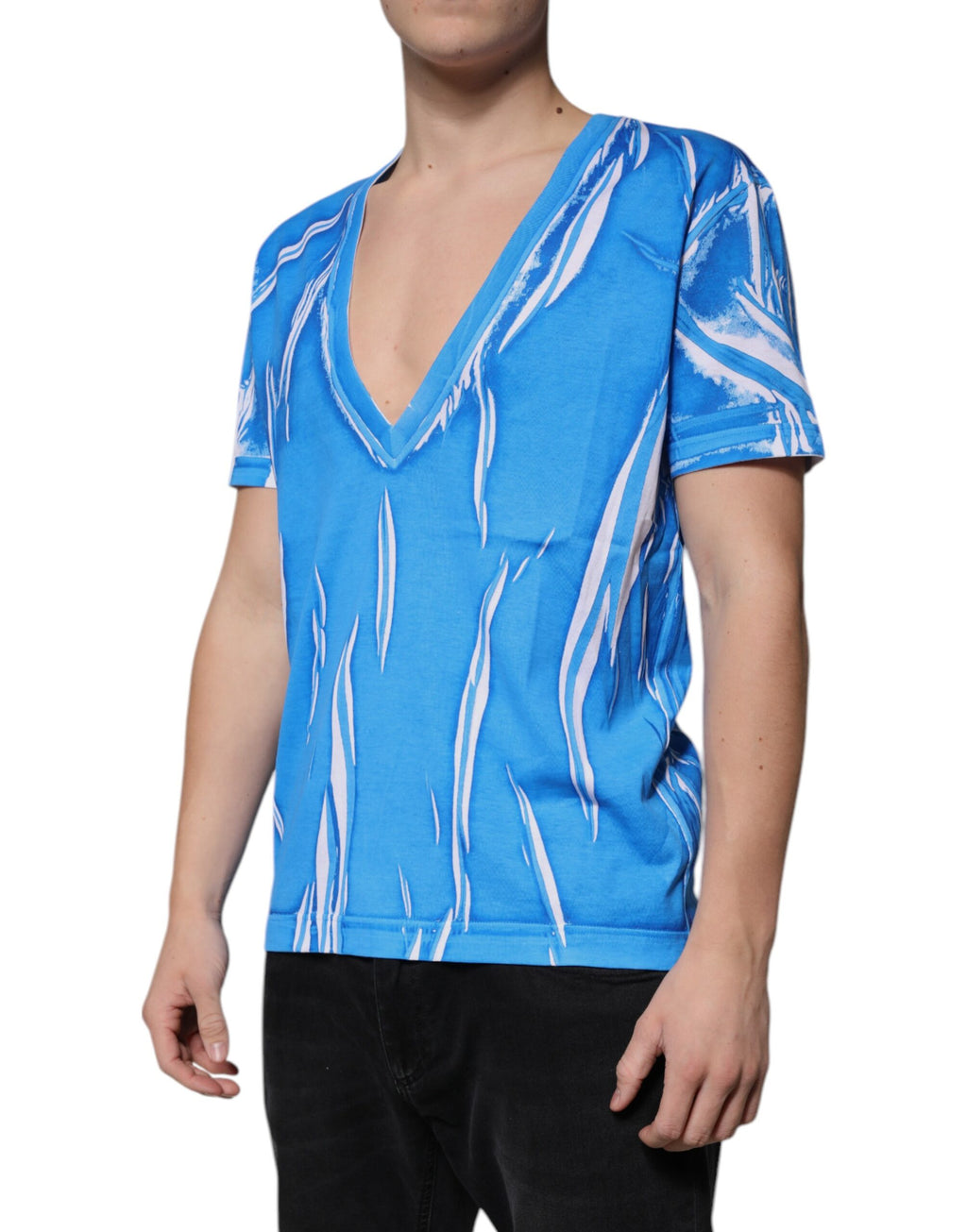 T-shirt Dolce & Gabbana en coton bleu à col en V et manches courtes