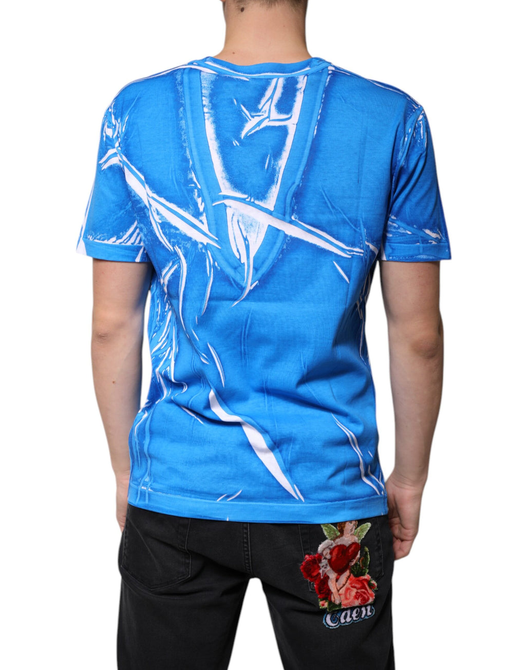 T-shirt Dolce & Gabbana en coton bleu à col en V et manches courtes