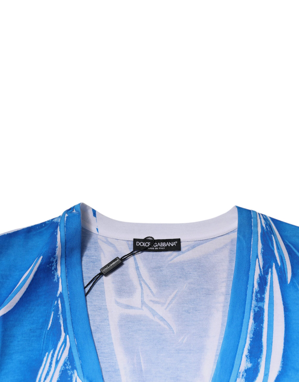 T-shirt Dolce & Gabbana en coton bleu à col en V et manches courtes