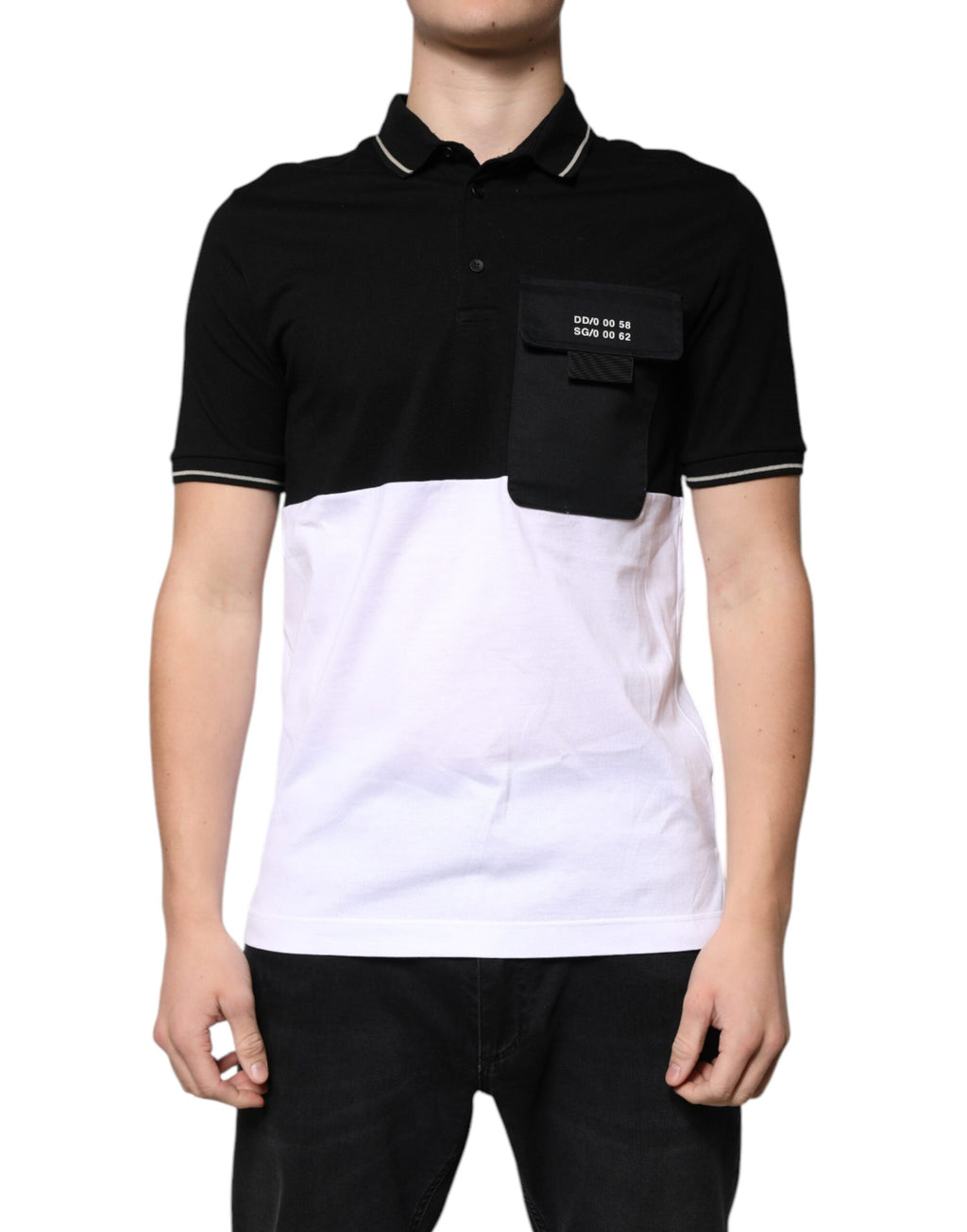 T-shirt Polo Manches Courtes en Coton Noir et Blanc Dolce & Gabbana