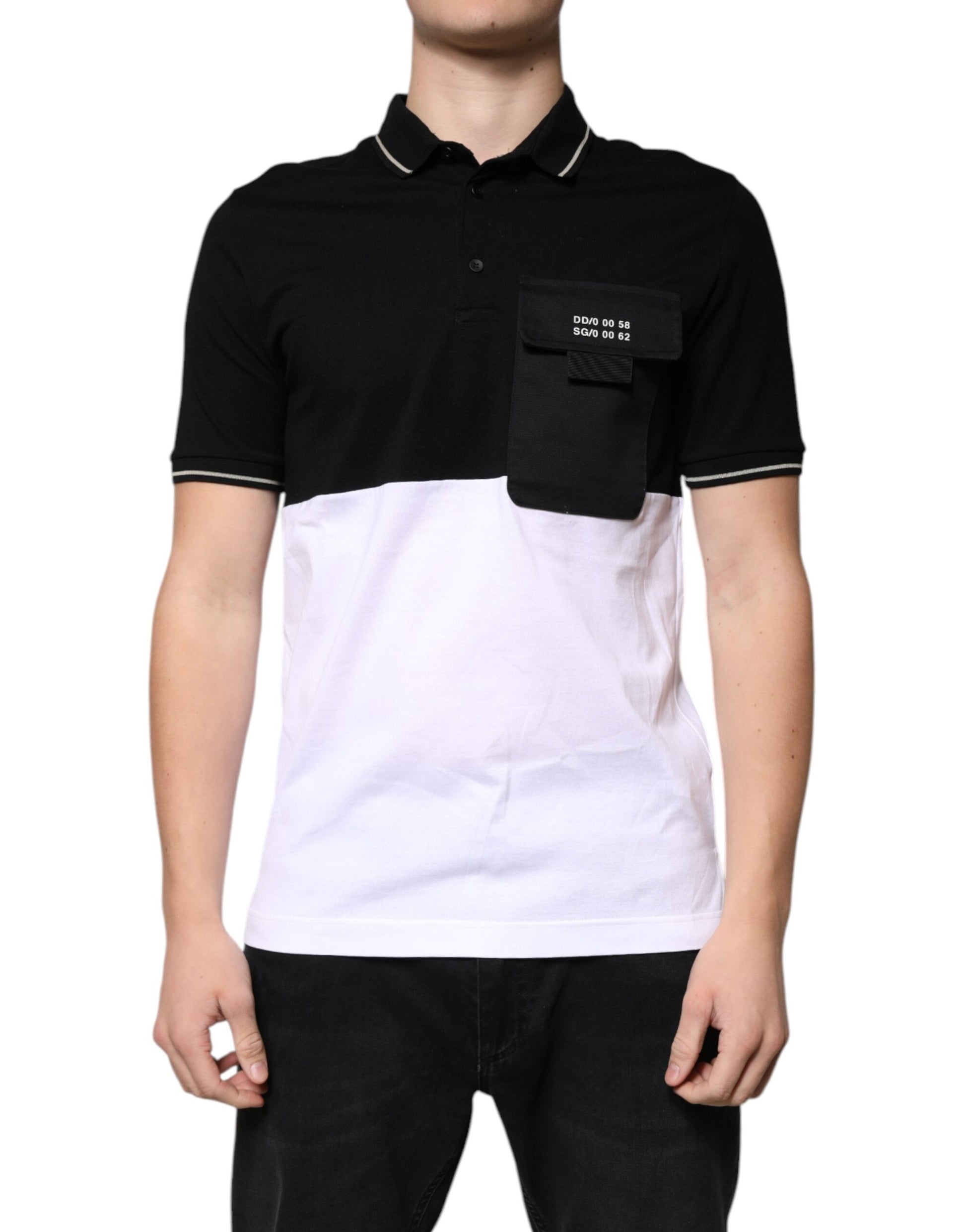 T-shirt Polo Manches Courtes en Coton Noir et Blanc Dolce & Gabbana
