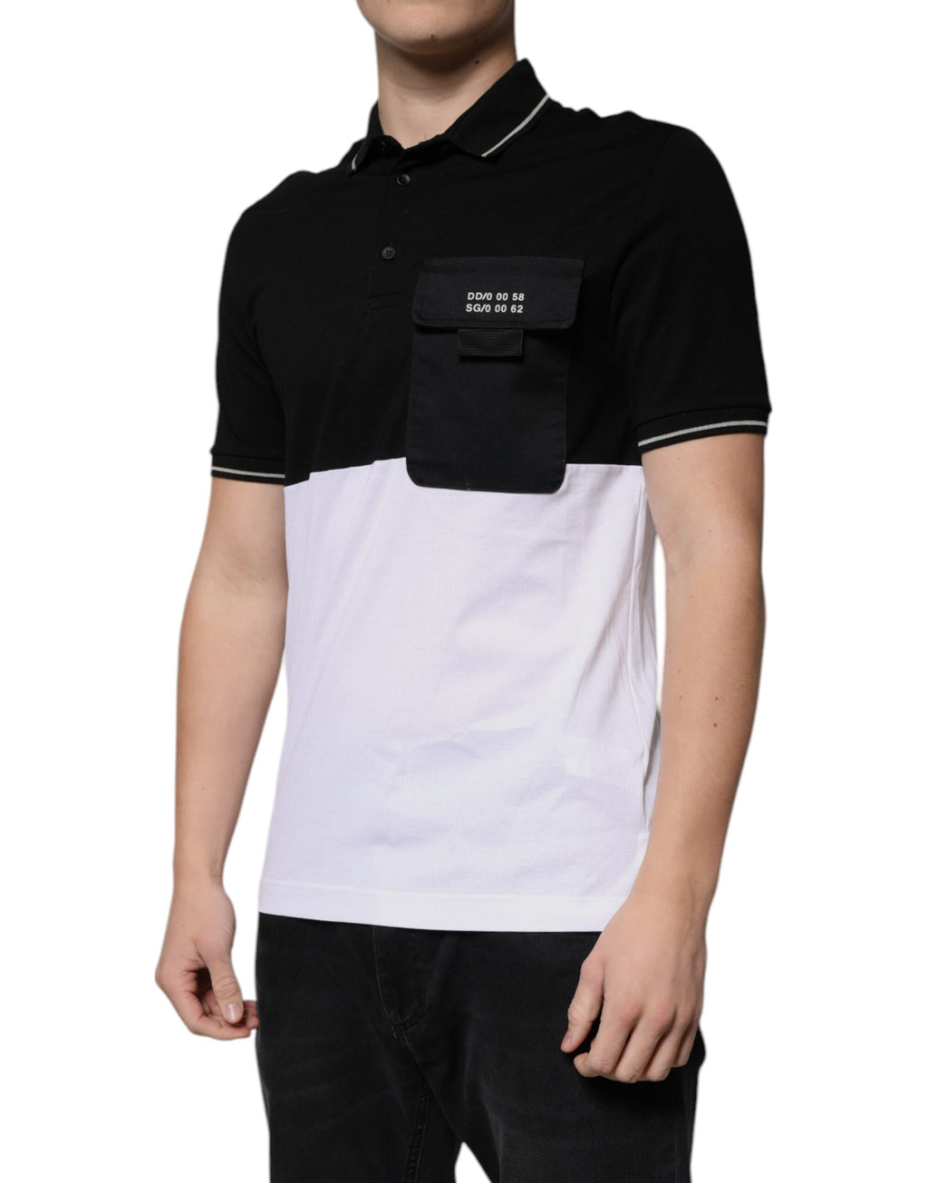 T-shirt Polo Manches Courtes en Coton Noir et Blanc Dolce & Gabbana