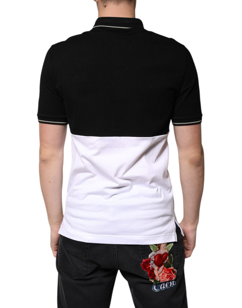 T-shirt Polo Manches Courtes en Coton Noir et Blanc Dolce & Gabbana