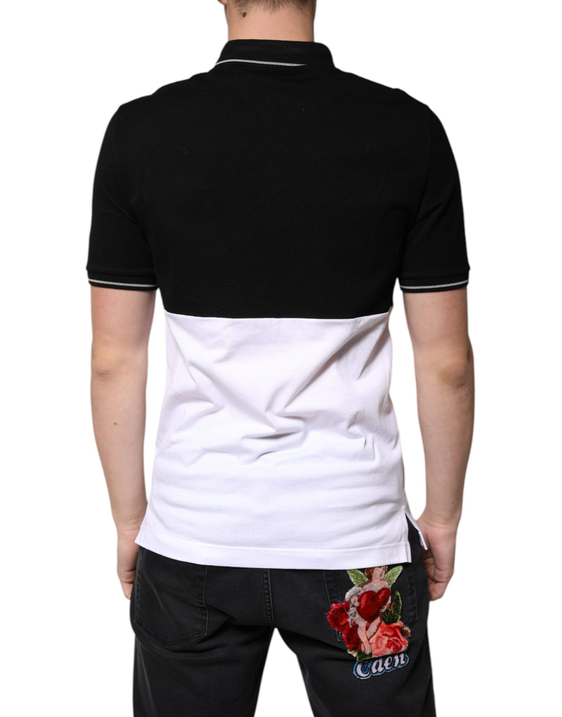 T-shirt Polo Manches Courtes en Coton Noir et Blanc Dolce & Gabbana