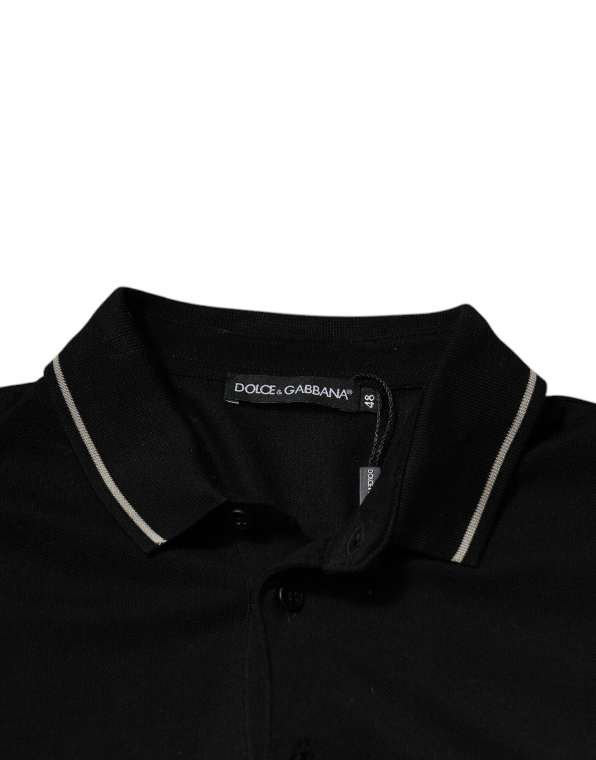 T-shirt Polo Manches Courtes en Coton Noir et Blanc Dolce & Gabbana