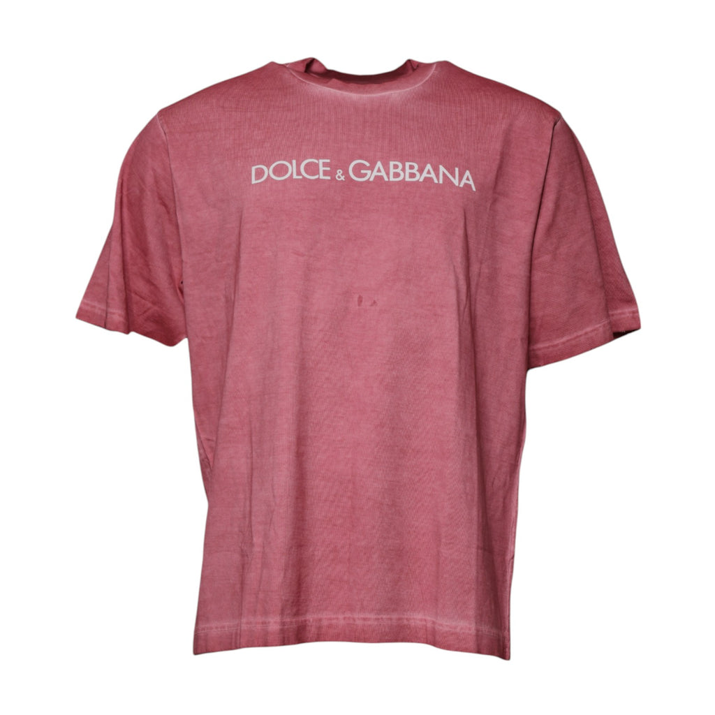 T-shirt en coton à col ras du cou et imprimé logo rose Dolce & Gabbana
