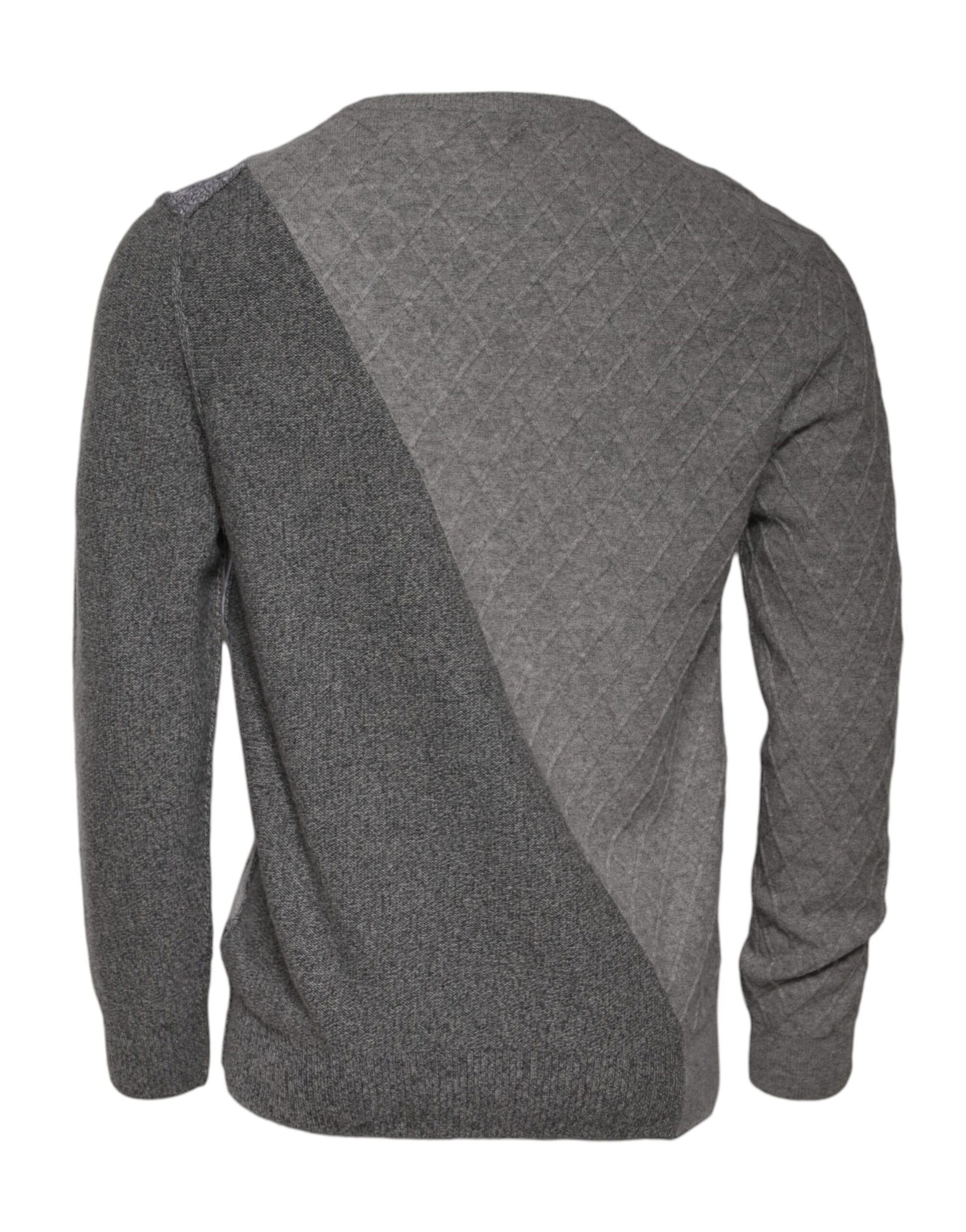 Ballantyne – Grauer Kaschmir-Strickpullover mit Argyle-Intarsienmuster und Rundhalsausschnitt