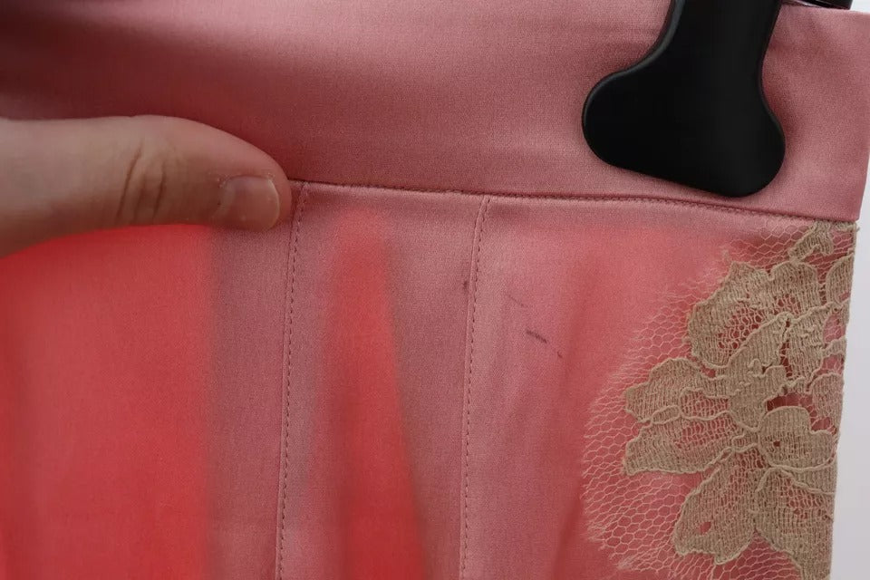 Pantalon ample en satin de soie rose Dolce & Gabbana avec dentelle
