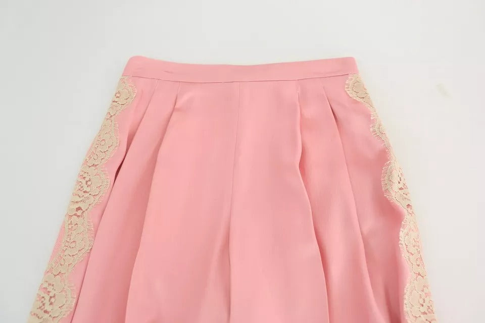 Pantalon ample en satin de soie rose Dolce & Gabbana avec dentelle