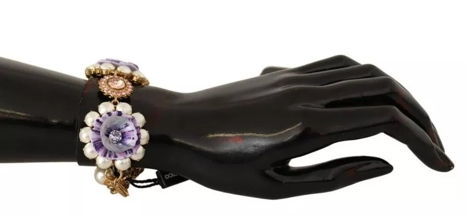 Dolce &amp; Gabbana FIORI BLOOMING Messingarmband mit floralen Barockkristallen