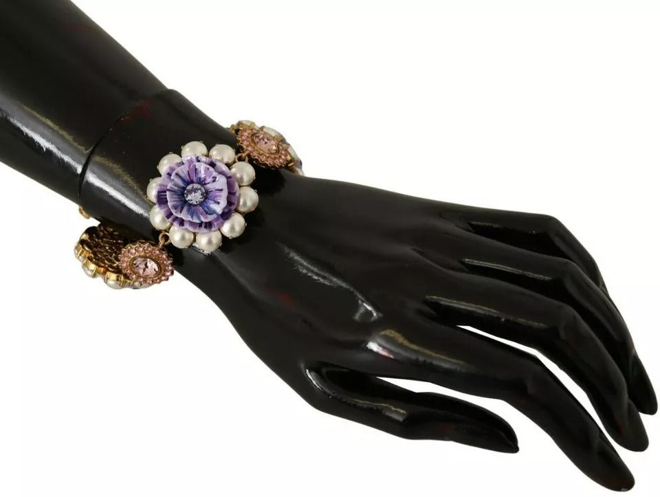 Dolce &amp; Gabbana FIORI BLOOMING Messingarmband mit floralen Barockkristallen