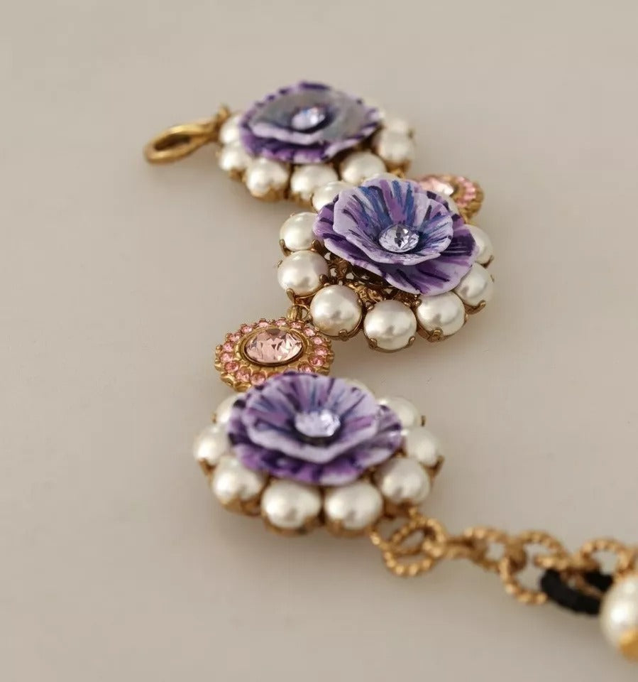 Dolce &amp; Gabbana FIORI BLOOMING Messingarmband mit floralen Barockkristallen