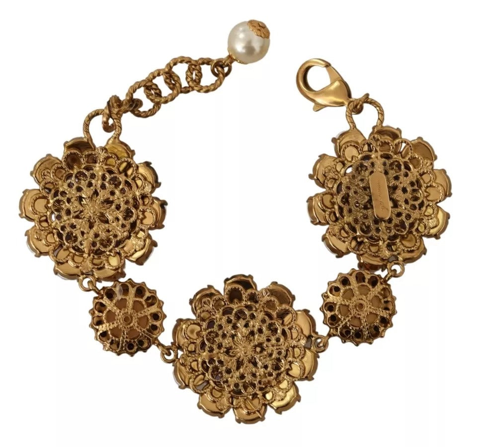 Dolce &amp; Gabbana FIORI BLOOMING Messingarmband mit floralen Barockkristallen