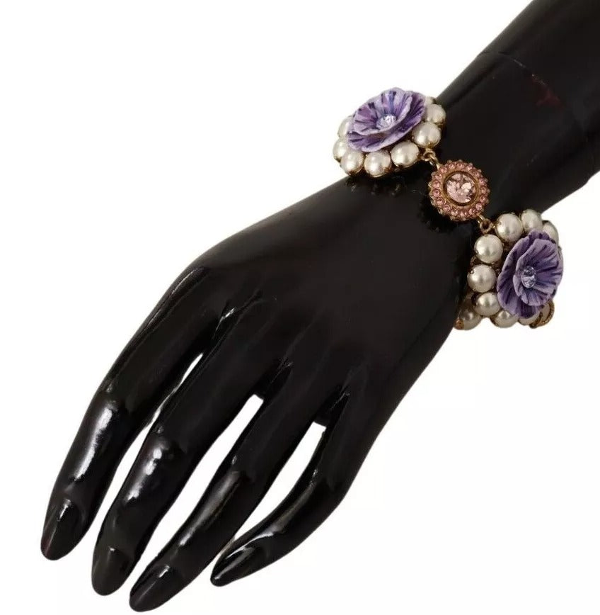 Dolce &amp; Gabbana FIORI BLOOMING Messingarmband mit floralen Barockkristallen