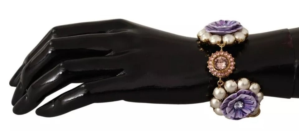 Dolce &amp; Gabbana FIORI BLOOMING Messingarmband mit floralen Barockkristallen