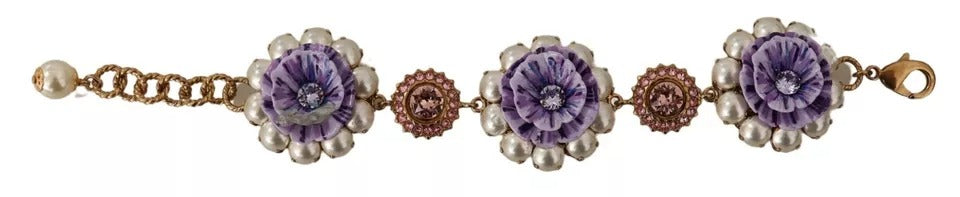 Dolce &amp; Gabbana FIORI BLOOMING Messingarmband mit floralen Barockkristallen