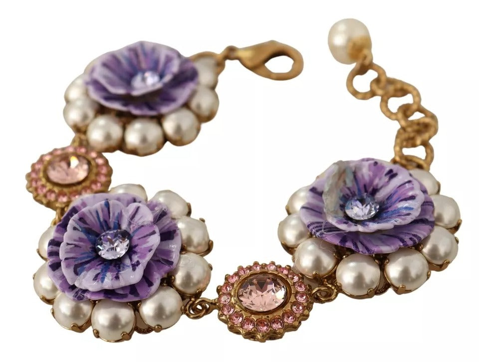 Dolce &amp; Gabbana FIORI BLOOMING Messingarmband mit floralen Barockkristallen