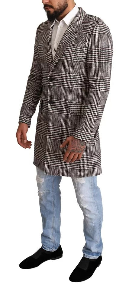 Manteau long trench-coat à carreaux gris Dolce & Gabbana