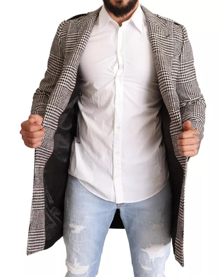 Manteau long trench-coat à carreaux gris Dolce & Gabbana