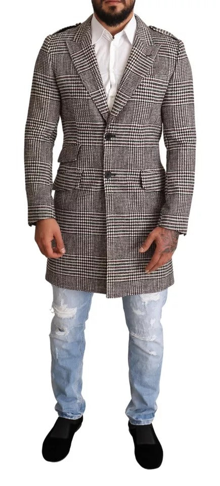Manteau long trench-coat à carreaux gris Dolce & Gabbana