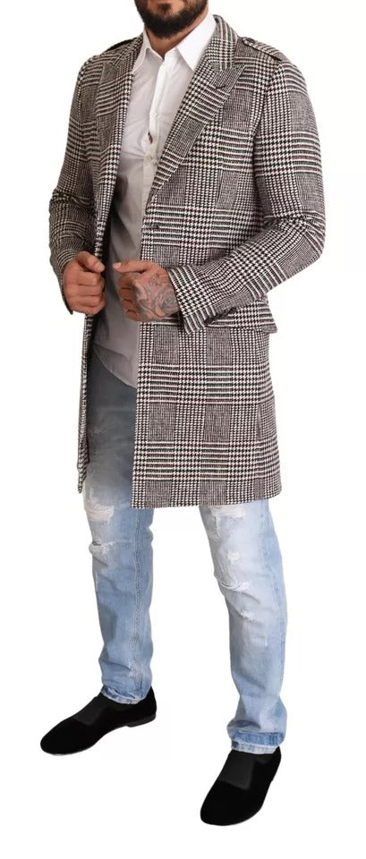 Manteau long trench-coat à carreaux gris Dolce & Gabbana