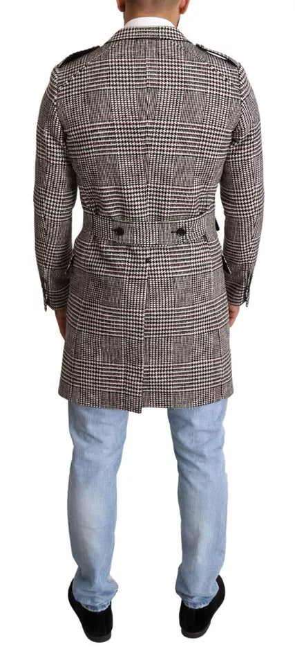 Manteau long trench-coat à carreaux gris Dolce & Gabbana