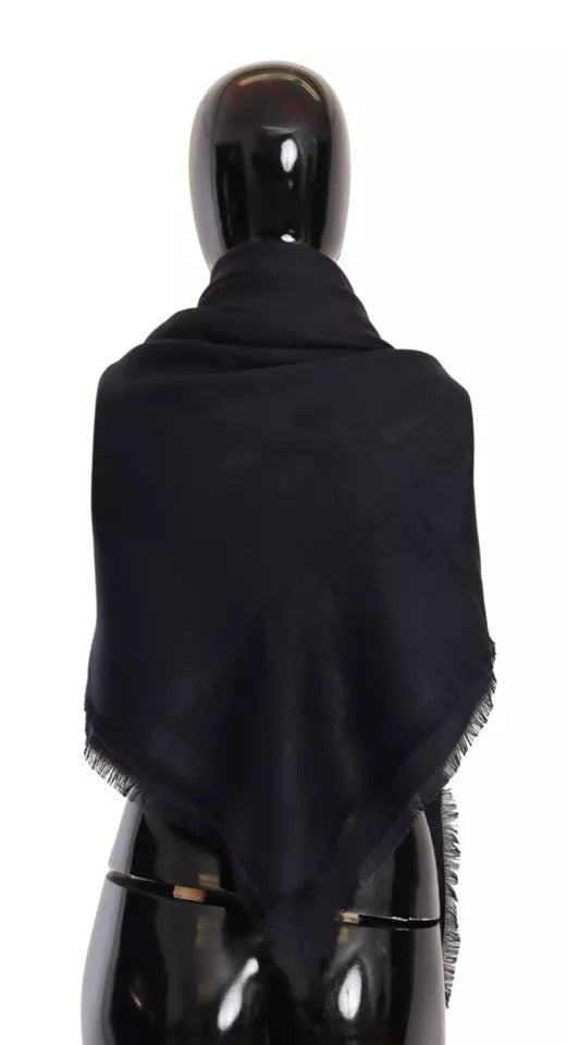 Écharpe à franges en soie et laine unie noire Dolce & Gabbana