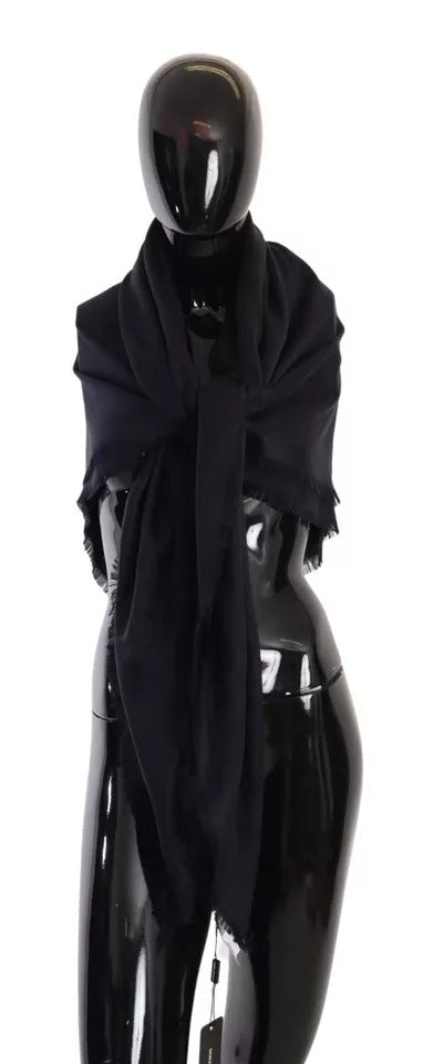 Écharpe à franges en soie et laine unie noire Dolce & Gabbana