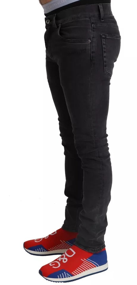 Jean skinny stretch en denim de course gris avec logo Dolce & Gabbana