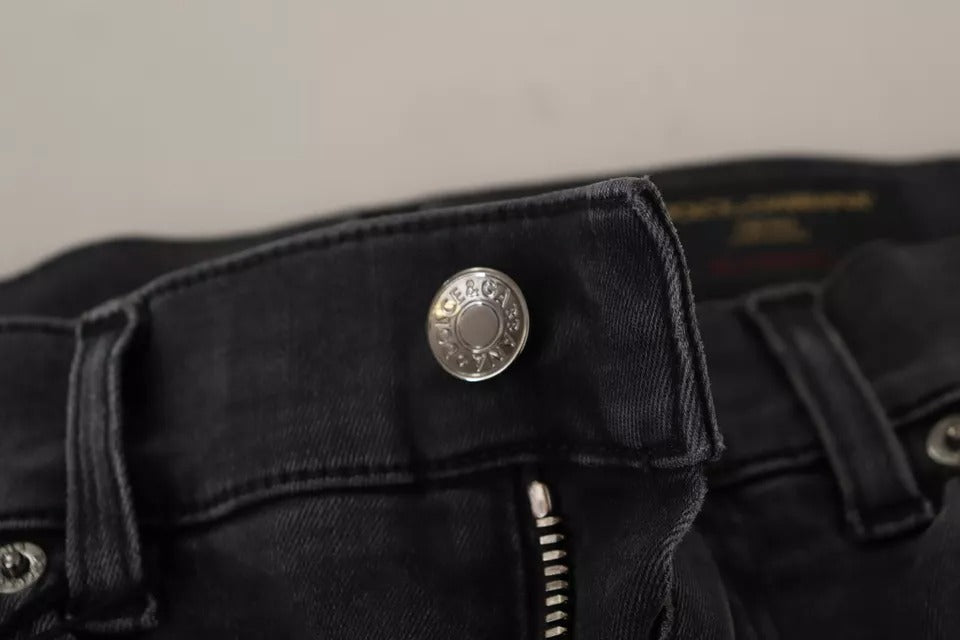 Jean skinny stretch en denim de course gris avec logo Dolce & Gabbana