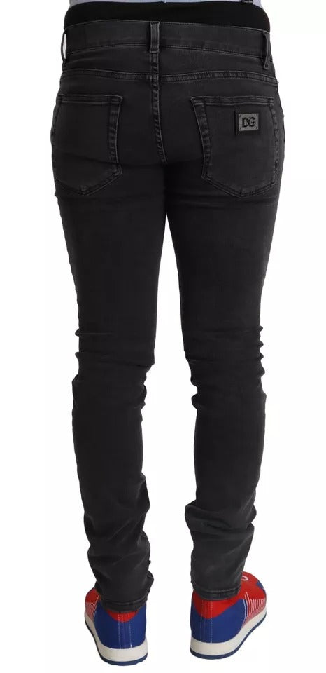 Jean skinny stretch en denim de course gris avec logo Dolce & Gabbana