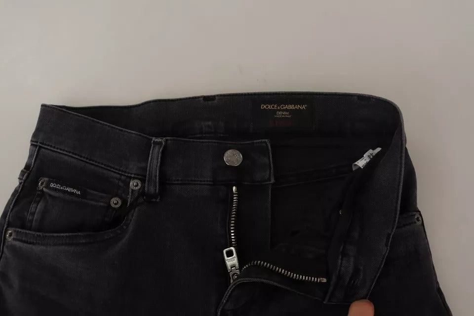 Jean skinny stretch en denim de course gris avec logo Dolce & Gabbana