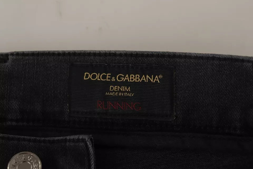 Jean skinny stretch en denim de course gris avec logo Dolce & Gabbana