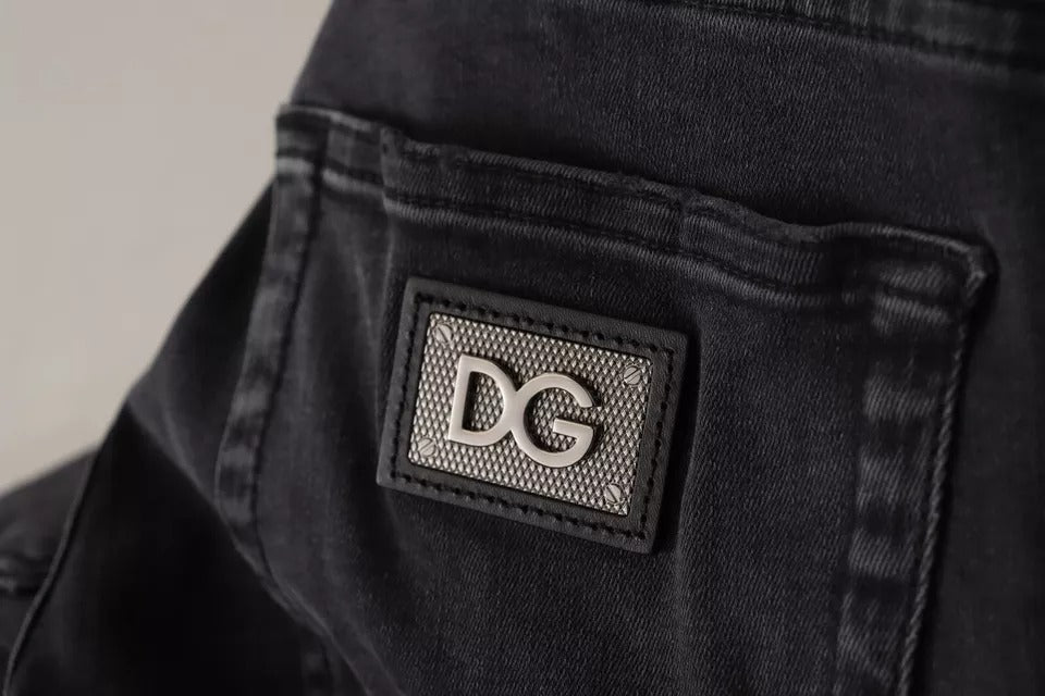 Jean skinny stretch en denim de course gris avec logo Dolce & Gabbana