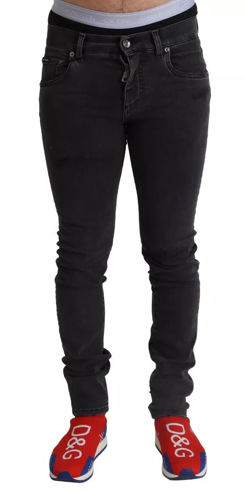 Jean skinny stretch en denim de course gris avec logo Dolce & Gabbana