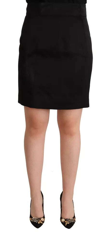 Jupe crayon courte taille haute en soie noire Dolce & Gabbana