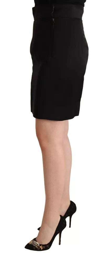 Jupe crayon courte taille haute en soie noire Dolce & Gabbana