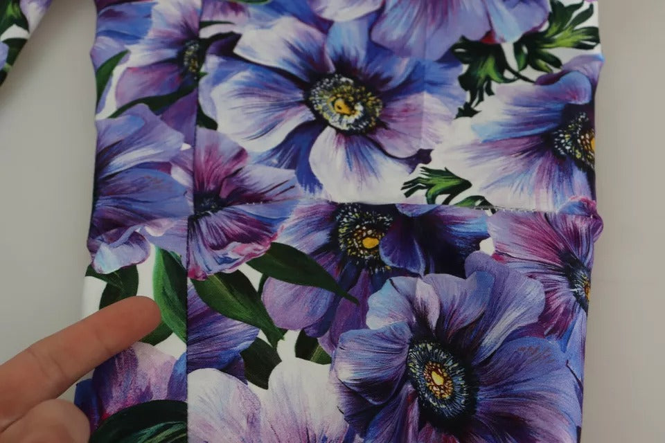 Pantalon fuselé en coton à imprimé floral violet Dolce & Gabbana