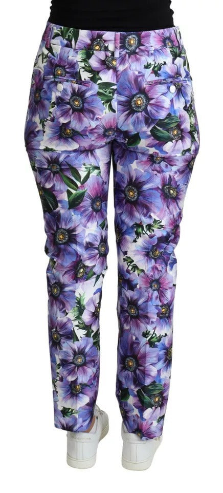 Pantalon fuselé en coton à imprimé floral violet Dolce & Gabbana
