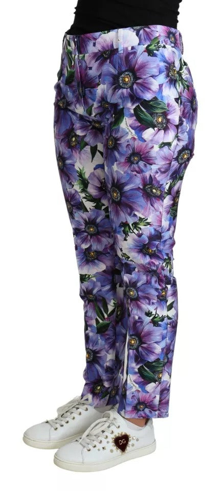 Pantalon fuselé en coton à imprimé floral violet Dolce & Gabbana