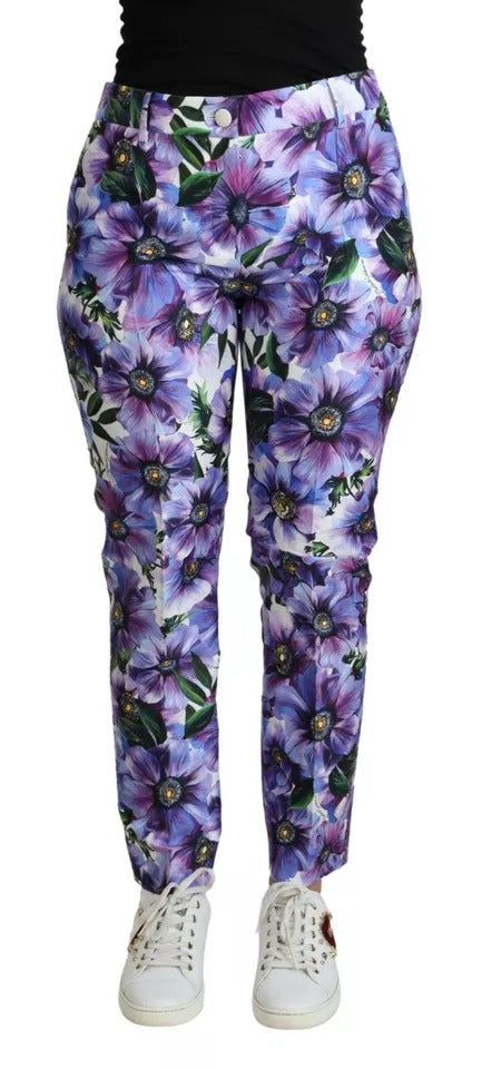 Pantalon fuselé en coton à imprimé floral violet Dolce & Gabbana